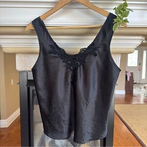 90s California Dynasty Black Satin V Neck Tank Feminine Romantic Small